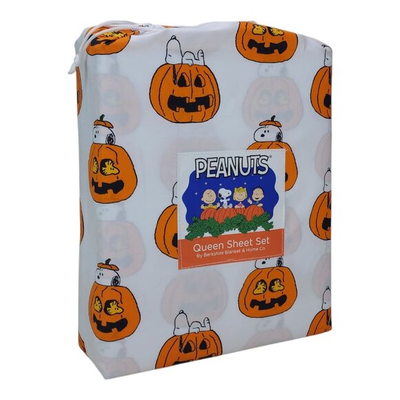 Peanuts Snoopy Queen Sheet Set By Berkshire Pumpkin Halloween Fall - Picture 2 of 6